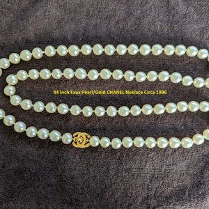 44 Inch CHANEL Glass Pearl Necklace